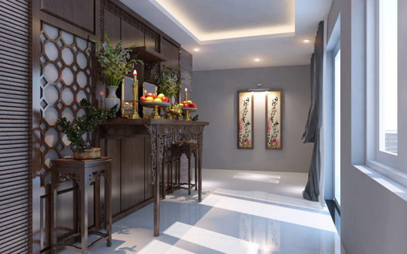 Bản vẽ thiết kế nội thất phòng thờ nhà phố