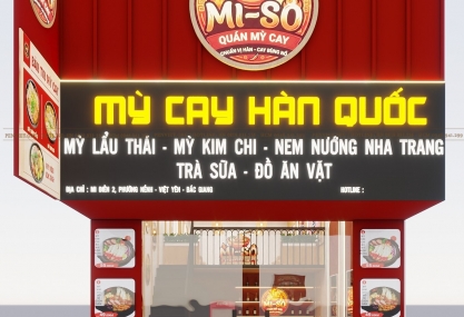 Thiết kế quán Mì Cay Mi-So – Không gian hiện đại tối ưu 62 chỗ ngồi trên diện tích 110m²