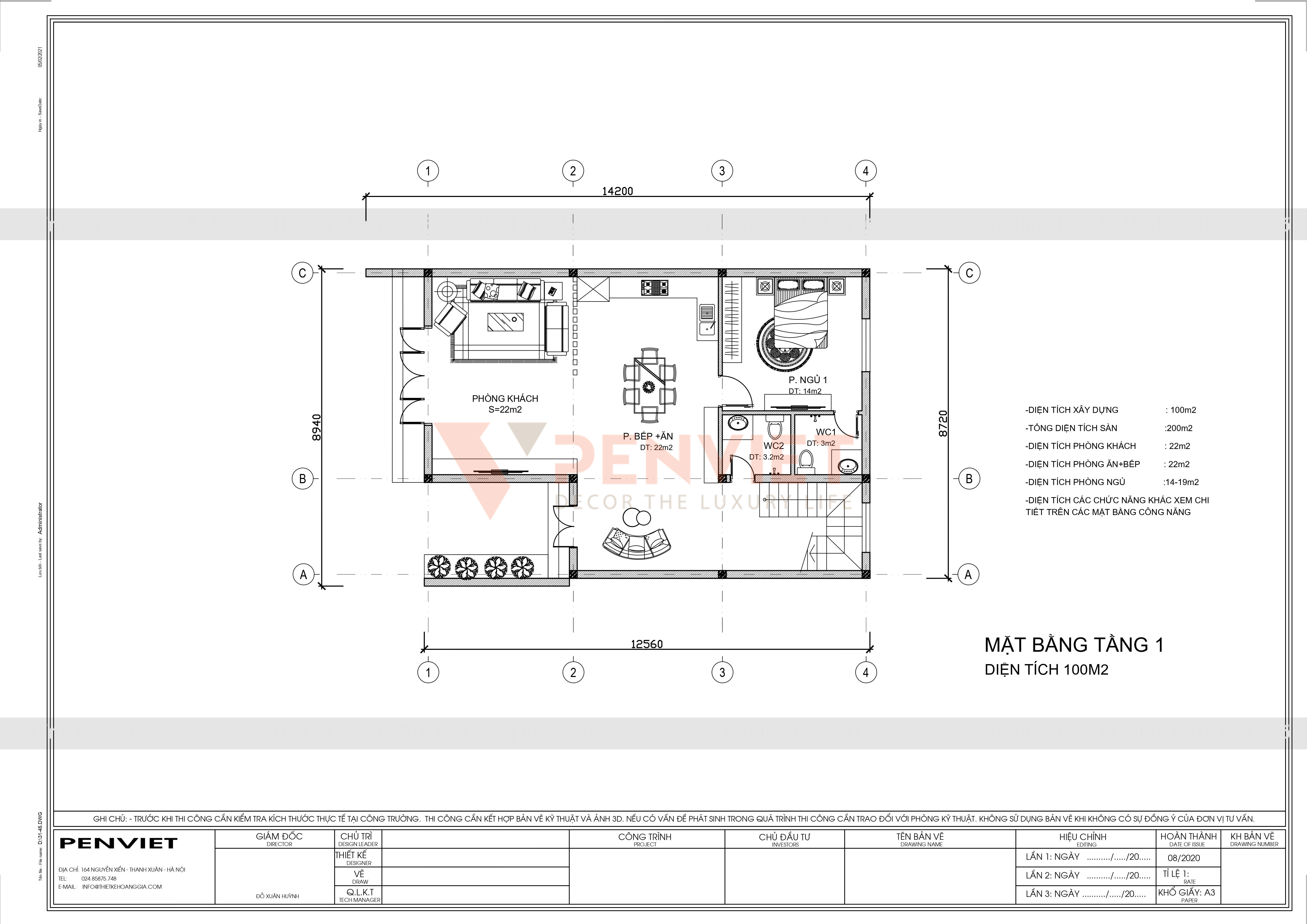 Mẫu bản vẽ thiết kế biệt thự p00055 - T2- ĐL