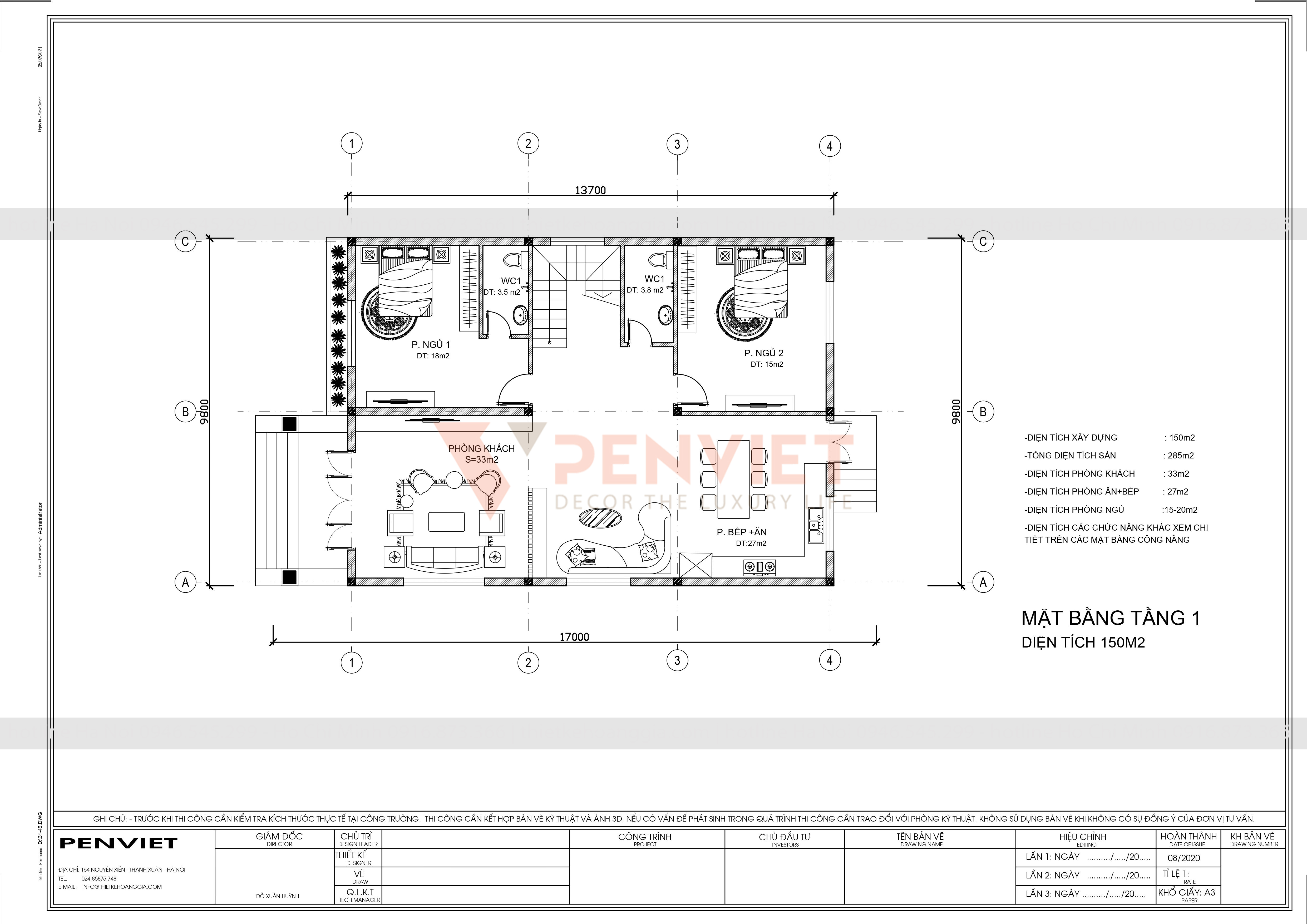 Mẫu bản vẽ thiết kế biệt thự p00056 - T2- ĐL