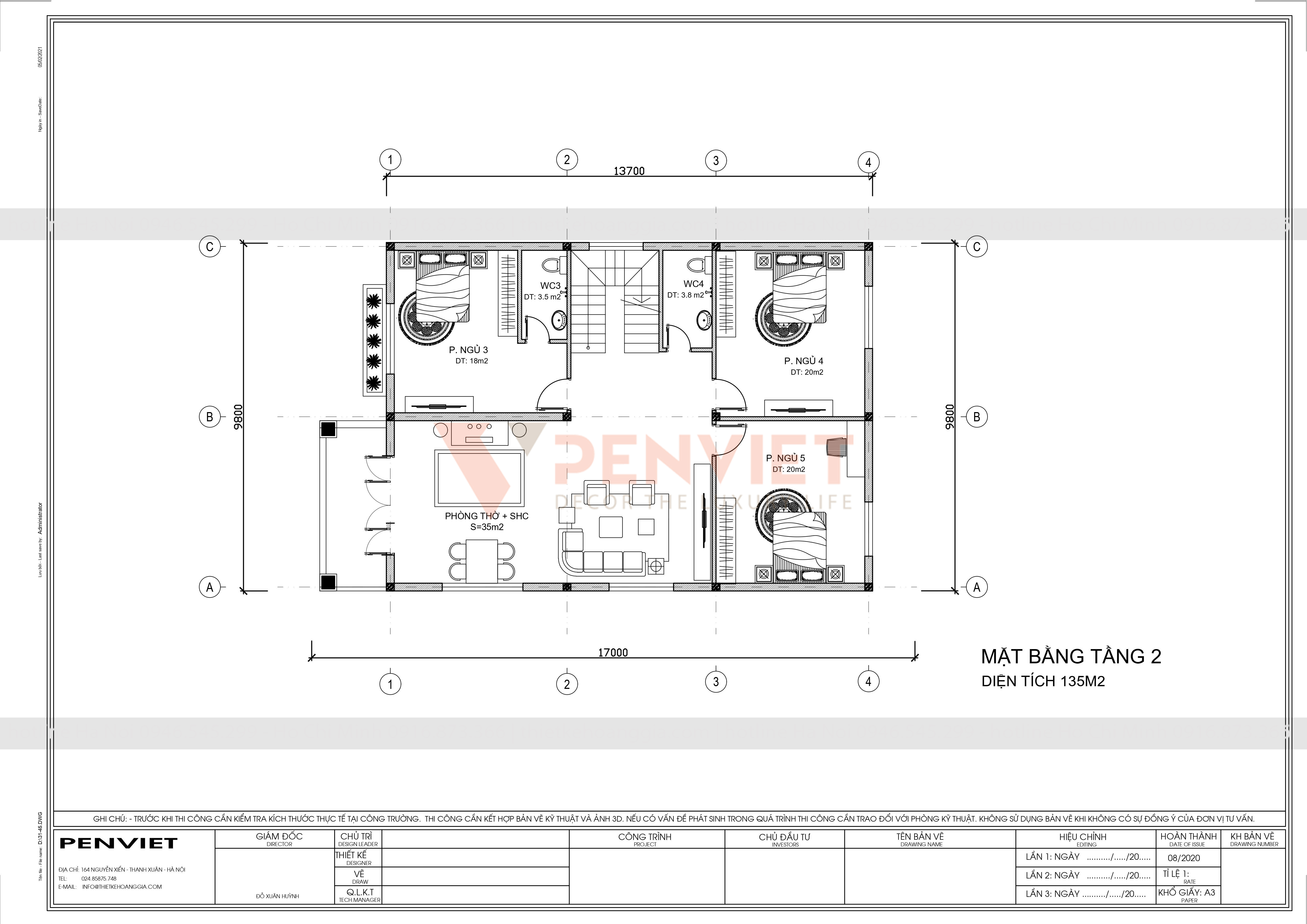 Mẫu bản vẽ thiết kế biệt thự p00056 - T2- ĐL