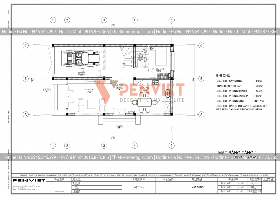 Mẫu bản vẽ biệt thự P00011 - T3 - Song lập