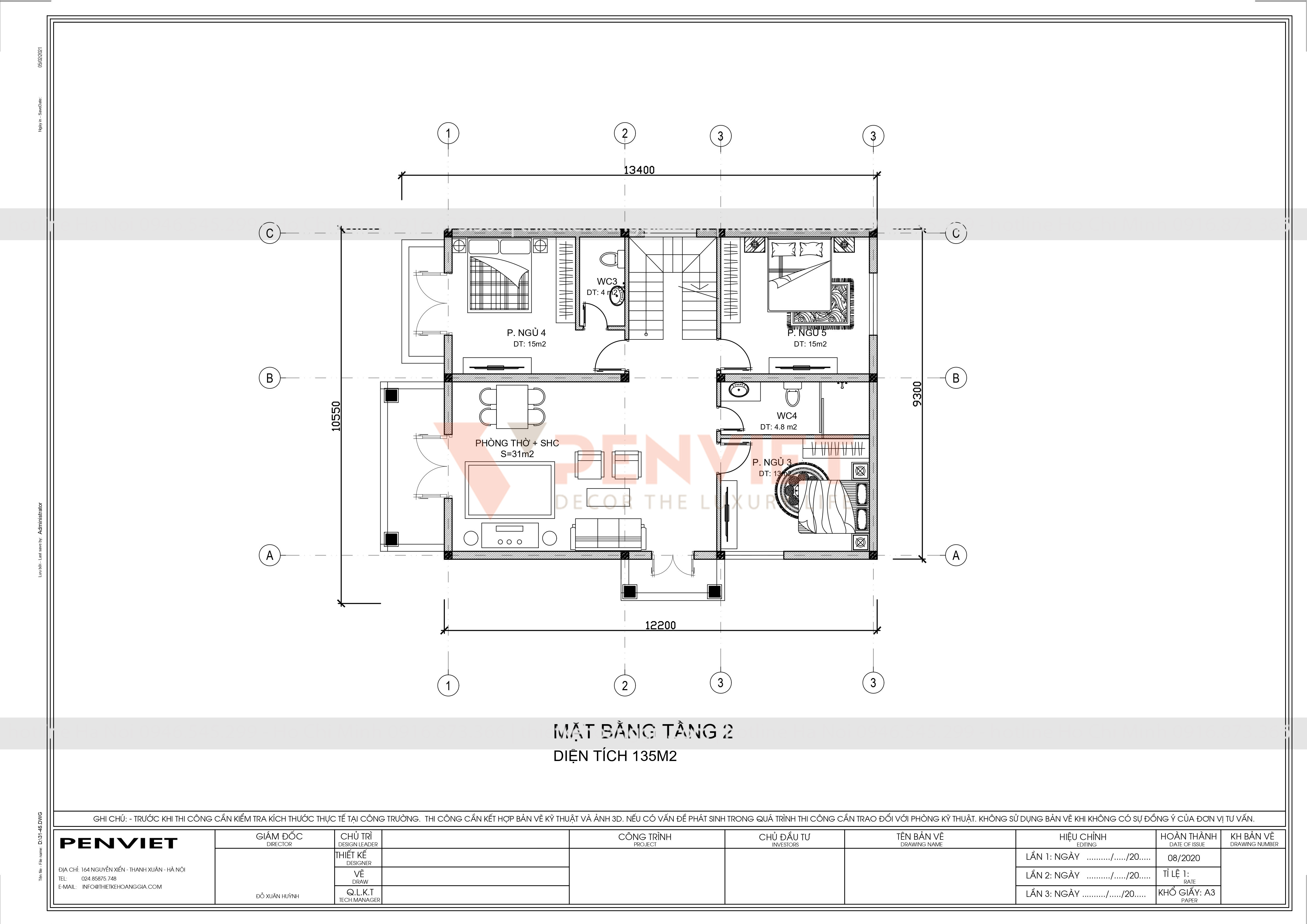 Mẫu bản vẽ thiết kế biệt thự p00053 - T2- ĐL