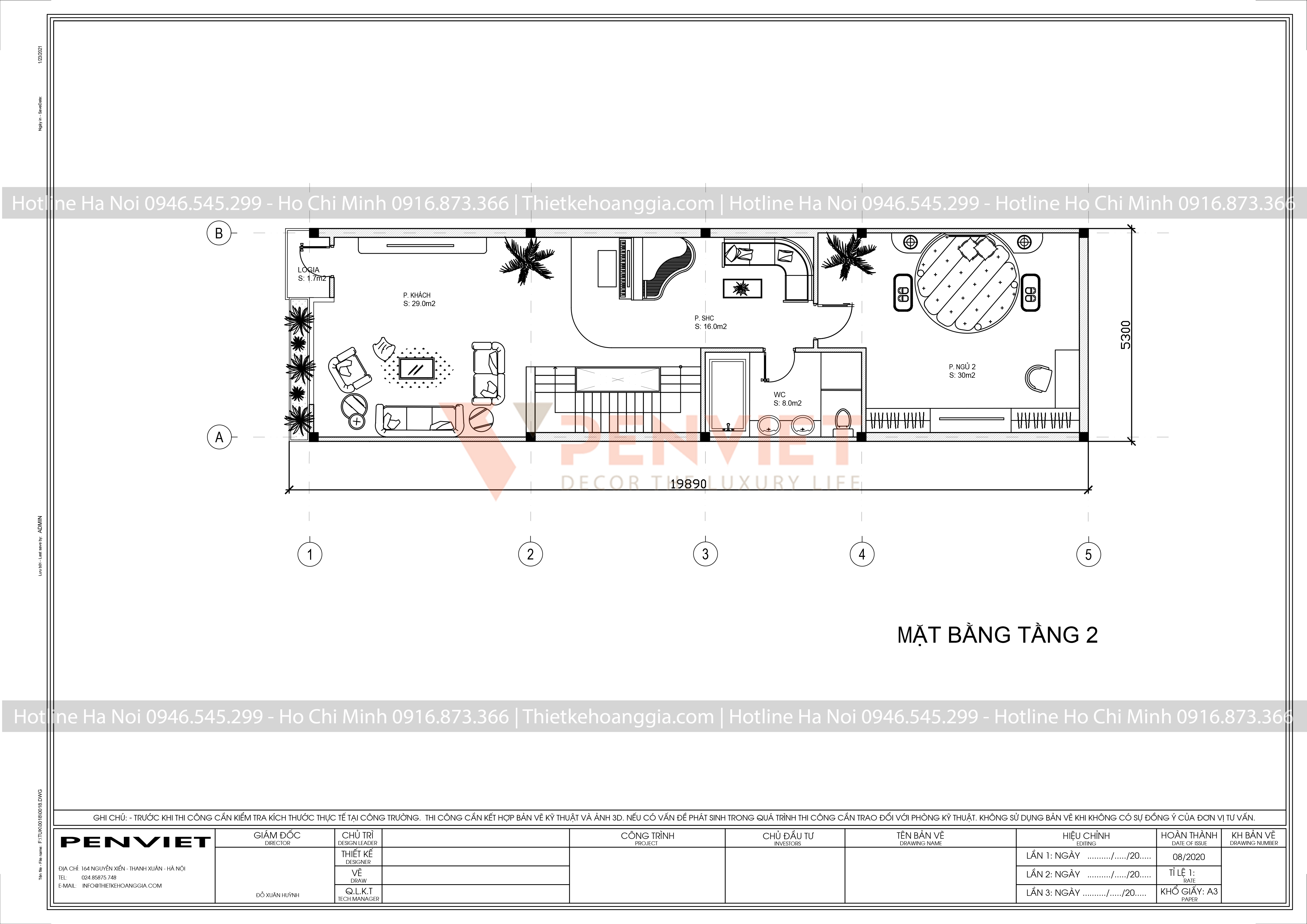 Mẫu bản vẽ nhà liền kề P00042 - T4 - M1 - Mặt bằng tầng 2