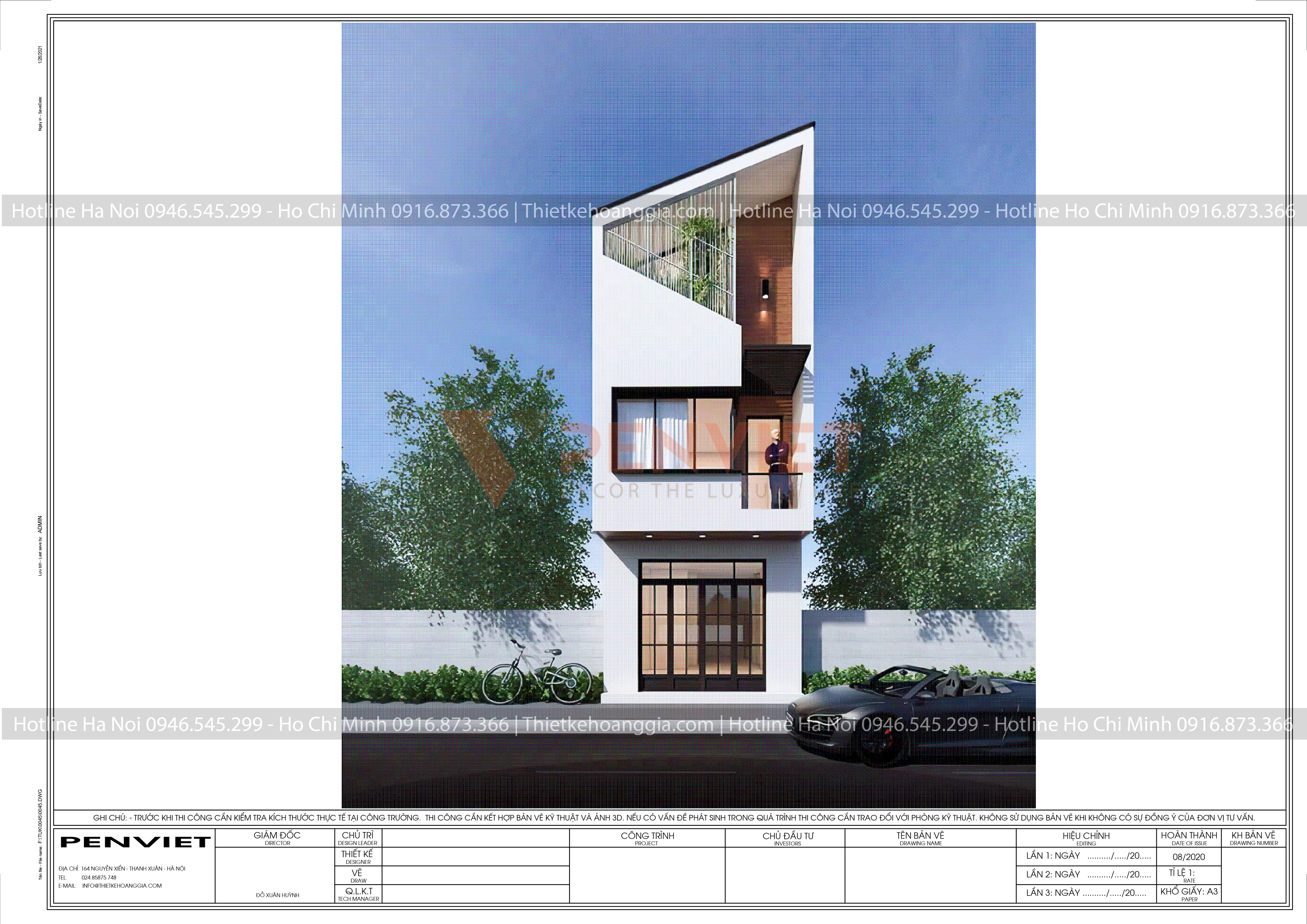 Mẫu bản vẽ nhà liền kề P00053 - T3 - M1