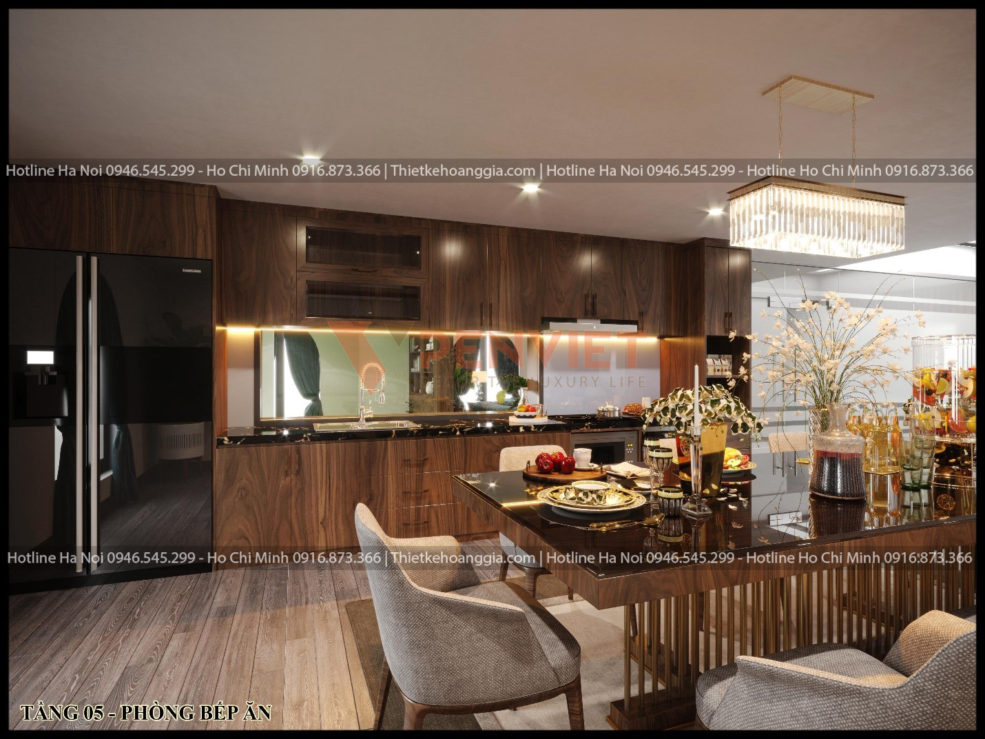 Thiết kế bếp tiện nghi, sang trọng