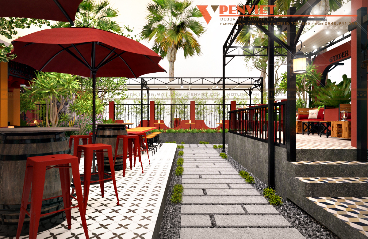 Lối thiết kế cafe sân vườn giúp khách hàng có không gian thư giãn