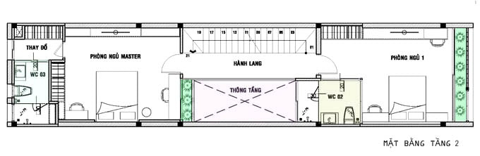 Bố trí mặt bằng nội thất nhà phố tầng 2