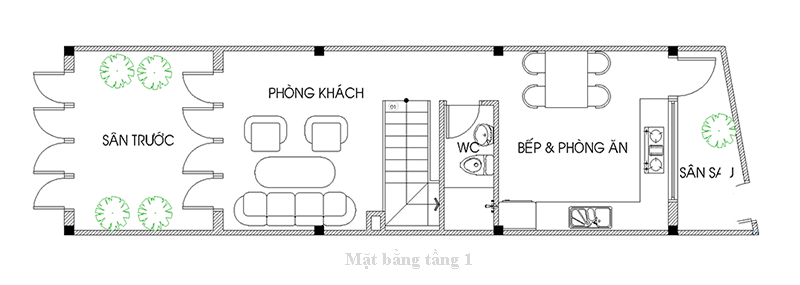 Mặt bằng thiết kế nội thất tầng 1 nhà ống