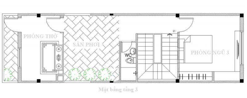 Mặt bằng thiết kế nội thất tầng 3 nhà ống