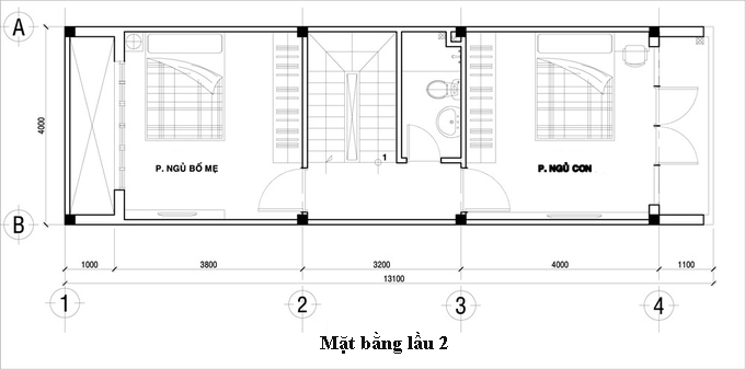 Mặt bằng thiết kế nội thất tầng 3 nhà phố 4 tầng