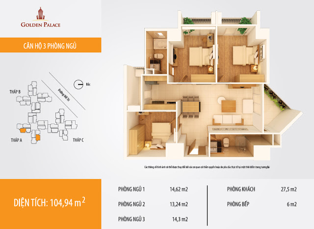 Thiết kế nội thất căn hộ chung cư 105 m2 Golden Palace